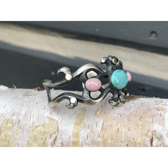 Chimney Butte Sterling Cuff Turquoise Pink Conch Southwest Artisan Silver 45g - Picture 9 of 13